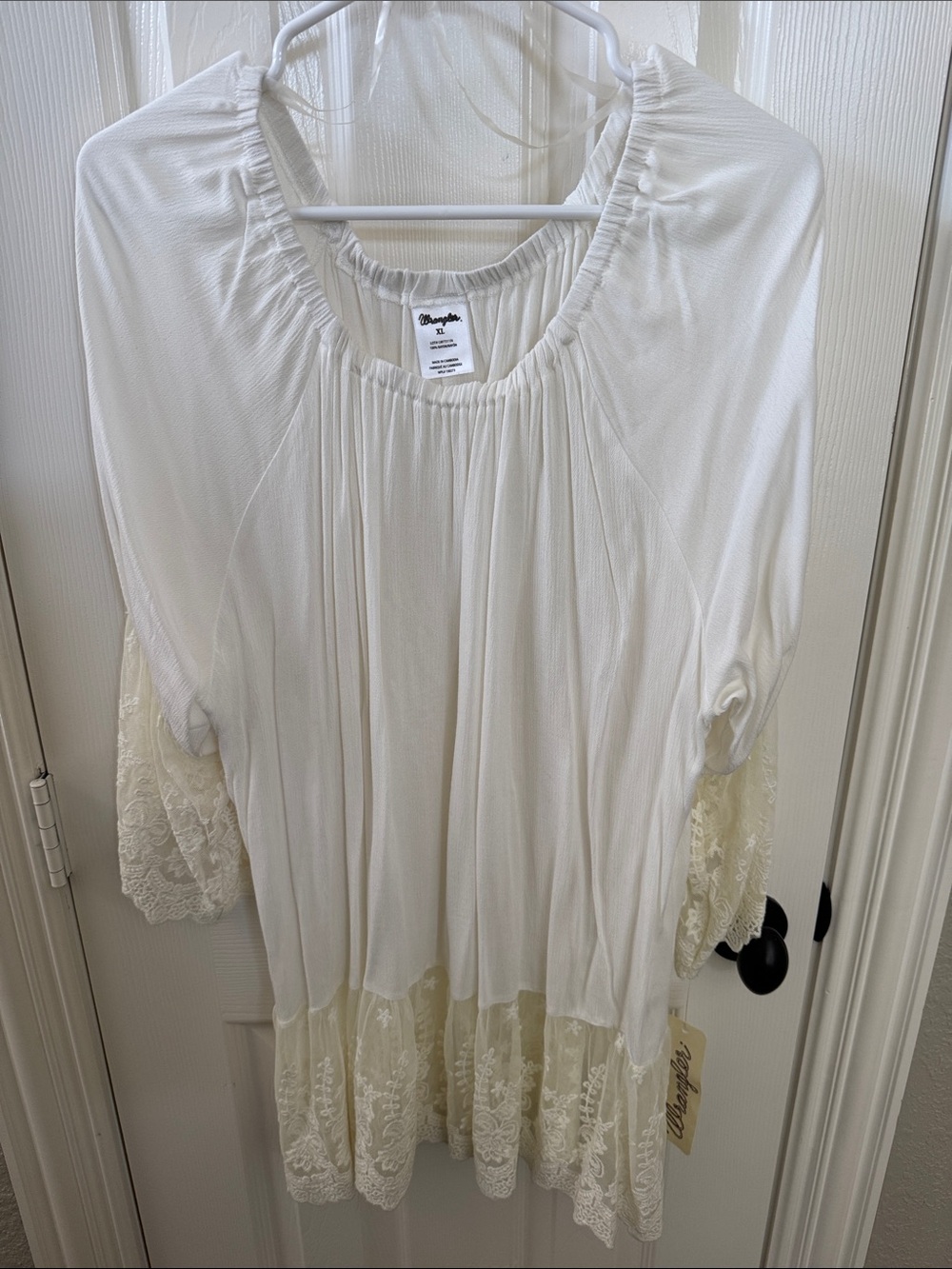 Wrangler Cream Lace-Trim Peasant Blouse